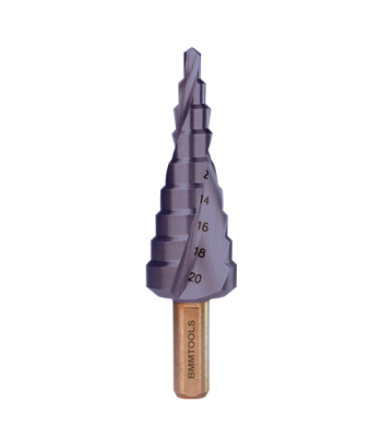 Wiertło wielostopniowe SPIRALNE 4-20 mm x 9 HSSCo5% TiAlN