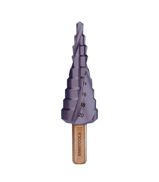 Wiertło wielostopniowe SPIRALNE 4-20 mm x 9 HSSCo5% TiAlN