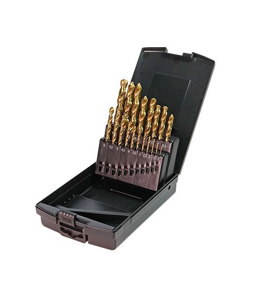 Zestaw HSS-G wiertła szlifowane TiN 19 szt Ø 1,0 – 10,0 x 0,5mm