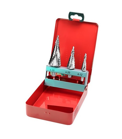 Zestaw wiertła stopniowe SPIRALNE HSS 3szt BMM RED