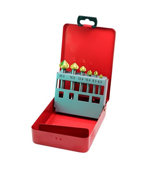 Zestaw pogłębiacze HSS DIN 335 6szt BMM RED TiN