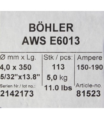 Bohler mma elektroda spawalnicza rutylowo-celulozowa e6013 rc 4.0x350/5.0paczka/20.0karton (cena za 1 paczkę)