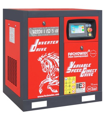 Sprężarka śrubowa profi kompressoren arrow ii 15 kw vsd 720-1800 l/min 10 bar 400v napęd bezpośredni