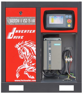 Sprężarka śrubowa profi kompressoren arrow ii 15 kw vsd 720-1800 l/min 10 bar 400v napęd bezpośredni