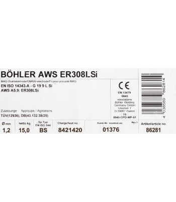 Bohler mig drut spawalniczy 308lsi chromowo-niklowy 1.2x15kg