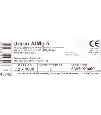 Bohler tig drut spawalniczy pręt almg5 5356 aluminium 3.2x1000/opk. 5kg (cena za 1kg)
