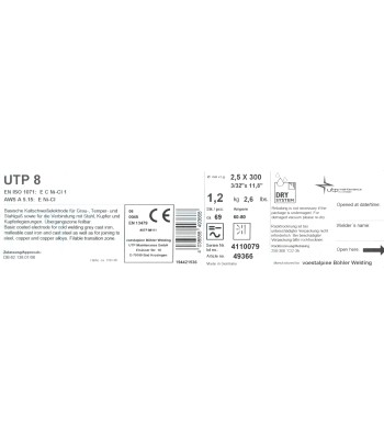 Bohler mma elektroda spawalnicza do żeliwa utp8 2.5x300/1kg paczka