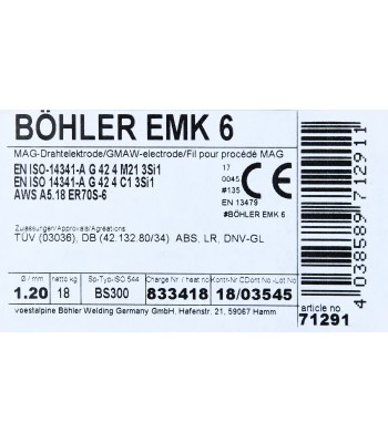 Bohler mag drut spawalniczy emk6 er70s-6 g3si1 12.50 1.2x18kg