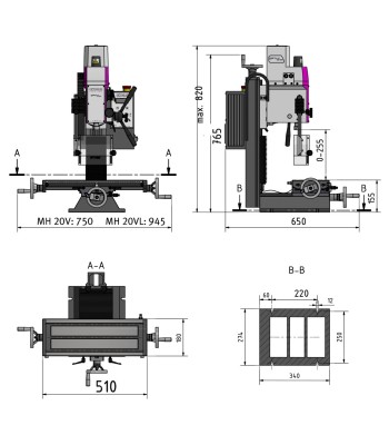 Frezarka Optimum Frezarka Optimum OPTImill MH20V /230V/1Ph/50Hz - www.toolsbook.eu
