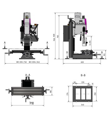 Frezarka Optimum Frezarka Optimum OPTImill MH20VL /230V/1Ph/50Hz - www.toolsbook.eu