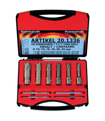 Frezy trepanacyjne zestaw fi 12,14,16,18,20,22mm HARD-LINE 40 - www.toolsbook.eu