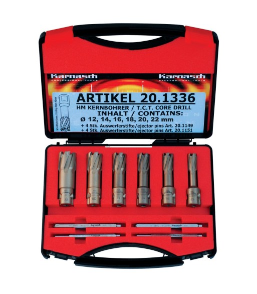 Frezy trepanacyjne zestaw fi 12,14,16,18,20,22mm HARD-LINE 40 - www.toolsbook.eu