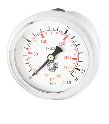 Manometr 63mm GLICERYNA 1/4" TYLNY 16bar
