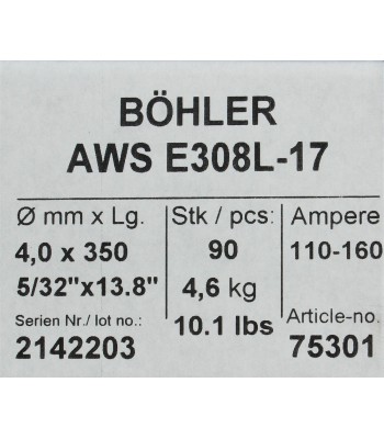 Bohler MMA elektroda spawalnicza chromowo-niklowa 308L 4.0x350/4.6paczka/18.4karton (cena za 1 paczkê)