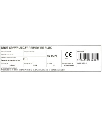 PrimeWire FCAW (SS) Samoosłonowy drut spawalniczy E71T-GS 0.8mm 5kg S200 szpula plastykowa.