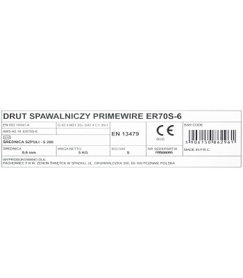 PrimeWire MAG drut spawalniczy ER70S-6 G3Si1 SG2 0.6mm 5kg S200 szpula plastykowa.