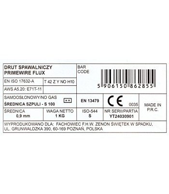 PrimeWire FCAW (SS) Samoosłonowy drut spawalniczy E71T-GS 0.9mm 1kg S100 szpula plastykowa.