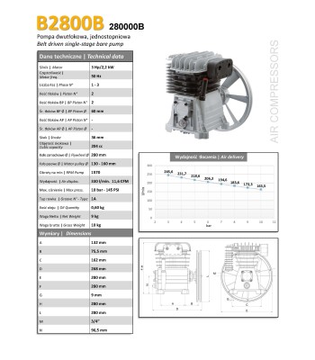 Agregat sprê¿arkowy SHAMAL SB28C/K9 330 l/min 2.2 kW