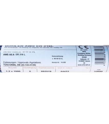 Bohler TIG drut spawalniczy prêt TIG 316L chromowo-niklowy 1.2x1000/opk. 5kg (cena za 1kg)