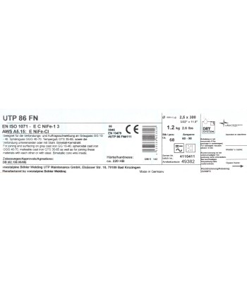 Bohler MMA elektroda spawalnicza do ¿eliwa UTP86FN 2.5x300/1kg paczka (cena za 1 paczkê)
