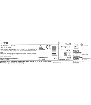 Bohler MMA elektroda spawalnicza do żeliwa UTP8 3.2x350/1kg paczka (cena za 1 paczkę) (78049363)