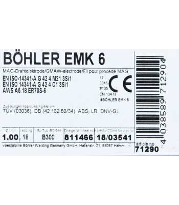 Bohler MAG drut spawalniczy EMK6 ER70S-6 G3Si1 12.50 1.0X18kg szpula (cena za 1 szpulę) (78071290) - www.toolsbook.eu