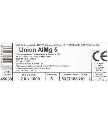 Bohler TIG drut spawalniczy prêt AlMg5 5356 aluminium 2.0x1000/opk. 5kg (cena za 1kg)
