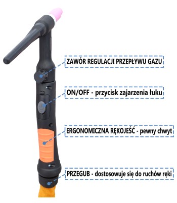 Uchwyt spawalniczy TIG 26V 4m ŁW35/50 zawór + przycisk CX80/CX90 WTYK 2 PIN (UT9/S) - www.toolsbook.eu