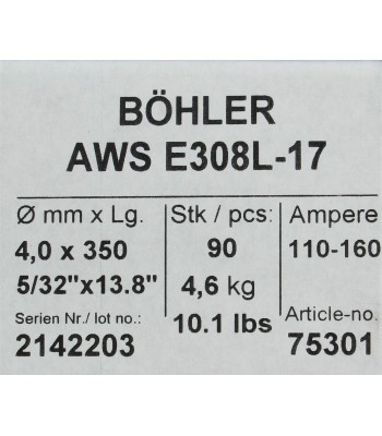 Bohler MMA elektroda spawalnicza chromowo-niklowa 308L 4.0x350/4.6paczka/18.4karton (cena za 1 paczkę) (75301) - www.toolsbook.e