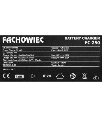Mikroprocesorowy prostownik do akumulatorów samochodowych z funkcją rozruchu 12V/24V 250A FC-250 HOT (807/F) - www.toolsbook.eu