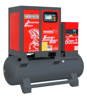 Sprężarka śrubowa ARROW II VSD 15 kW/500 720-1800 l/min. 10 Bar zestaw na zbiorniku poziomym 500L + osuszacz + filtry ISO 8573-1
