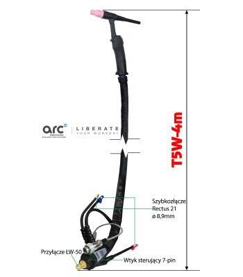 TIG ARC Uchwyt T5W/4m 550A-DC/385-AC (T5W-S1-4M-WF1-WR1-GS4-WS16J7TQ) - www.toolsbook.eu