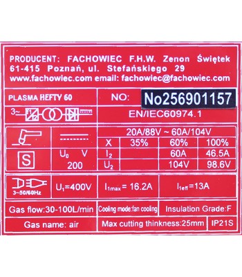 Przecinarka plazmowa HEFTY II 60 Welder Fantasy (HY60/2) - www.toolsbook.eu
