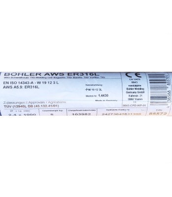 Bohler TIG drut spawalniczy prêt TIG 316L chromowo-niklowy 2.4x1000/opk. 5kg (cena za 1kg)