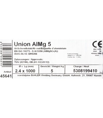 Bohler TIG drut spawalniczy prêt AlMg5 5356 aluminium 2.4x1000/opk. 5kg (cena za 1kg)