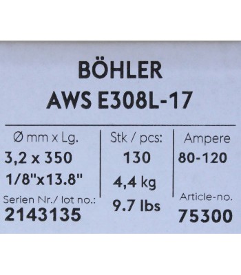 Bohler MMA elektroda spawalnicza chromowo-niklowa 308L 3.2x350/4.4paczka/17.6karton (cena za 1 paczkę) (75300) - www.toolsbook.e
