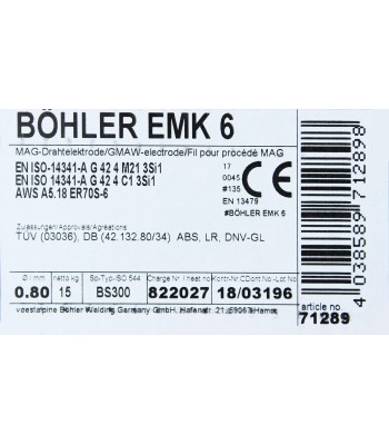 Bohler MAG drut spawalniczy EMK6 ER70S-6 G3Si1 12.50 0.8X15kg szpula (cena za 1 szpulę) (78071289) - www.toolsbook.eu