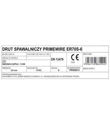 PrimeWire MAG drut spawalniczy ER70S-6 G3Si1 SG2 0.8mm 15kg S300 szpula plastykowa. (M200815) - www.toolsbook.eu