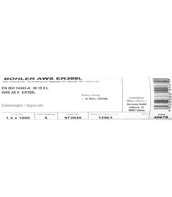 Bohler TIG drut spawalniczy prêt TIG 308L chromowo-niklowy 1.2x1000/opk. 5kg (cena za 1kg)