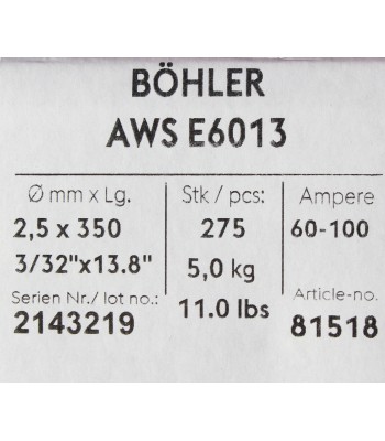 Bohler MMA elektroda spawalnicza rutylowo-celulozowa E6013 RC 2.5x350/5.0paczka/20.0karton (cena za 1 paczkę) (78081518) - www.t