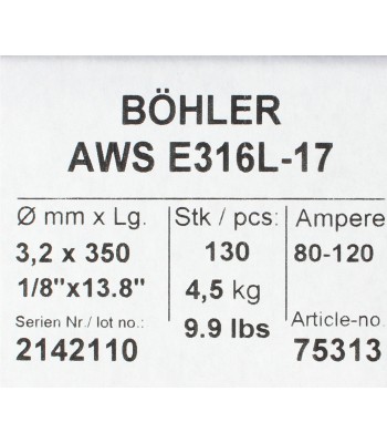 Bohler MMA elektroda spawalnicza chromowo-niklowa 316L 3.2x350/4.5paczka/18.0karton (cena za 1 paczkę) (75313) - www.toolsbook.e
