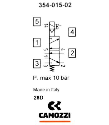 Zawór CAMOZZI 130-354-015-02 5/2 1/4" monostabilny + Cewka 230VAC + Wtyczka (130-354-015-02-230) - www.toolsbook.eu