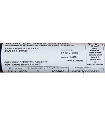 Bohler TIG drut spawalniczy pręt TIG 308L chromowo-niklowy 2.0x1000/opk. 5kg (cena za 1kg) (13751) - www.toolsbook.eu