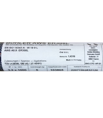 Bohler TIG drut spawalniczy pręt TIG 308L chromowo-niklowy 3.2x1000/opk. 5kg (cena za 1kg) (85567) - www.toolsbook.eu