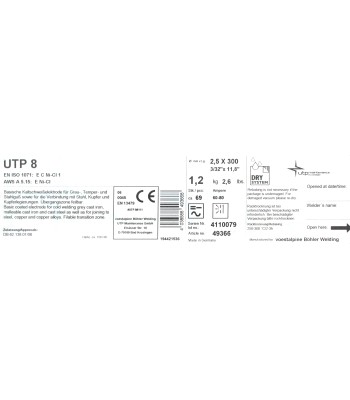 Bohler MMA elektroda spawalnicza do żeliwa UTP8 2.5x300/1kg paczka (cena za 1 paczkę) (78049361)