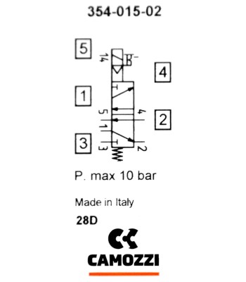 Zawór CAMOZZI 130-354-015-02 5/2 1/4" monostabilny + Cewka 24VAC / 12VDC + Wtyczka