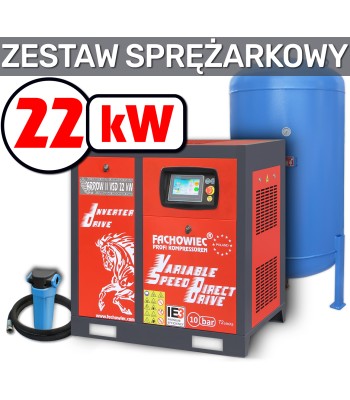 ARROW II sprężarka śrubowa VSD 22 kW 1160-3000 l/min. 10bar + zbiornik 1000l + separator + osprzęt (AV2210)