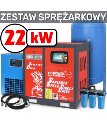 ARROW II sprężarka śrubowa VSD 22 kW 1160-3000 l/min. 10bar + zbiornik 1000l + separator + filtry P i M + osuszacz (AV2211)