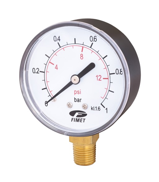 Manometr plastikowy V 63 mm 1/4" dolny 1 bar (M1463/D1BAR)