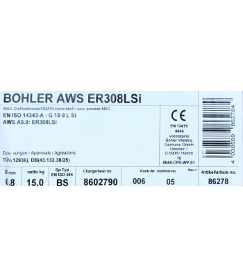 Bohler MIG drut spawalniczy 308LSi chromowo-niklowy 0.8X15kg szpula (cena za 1 szpulê)
